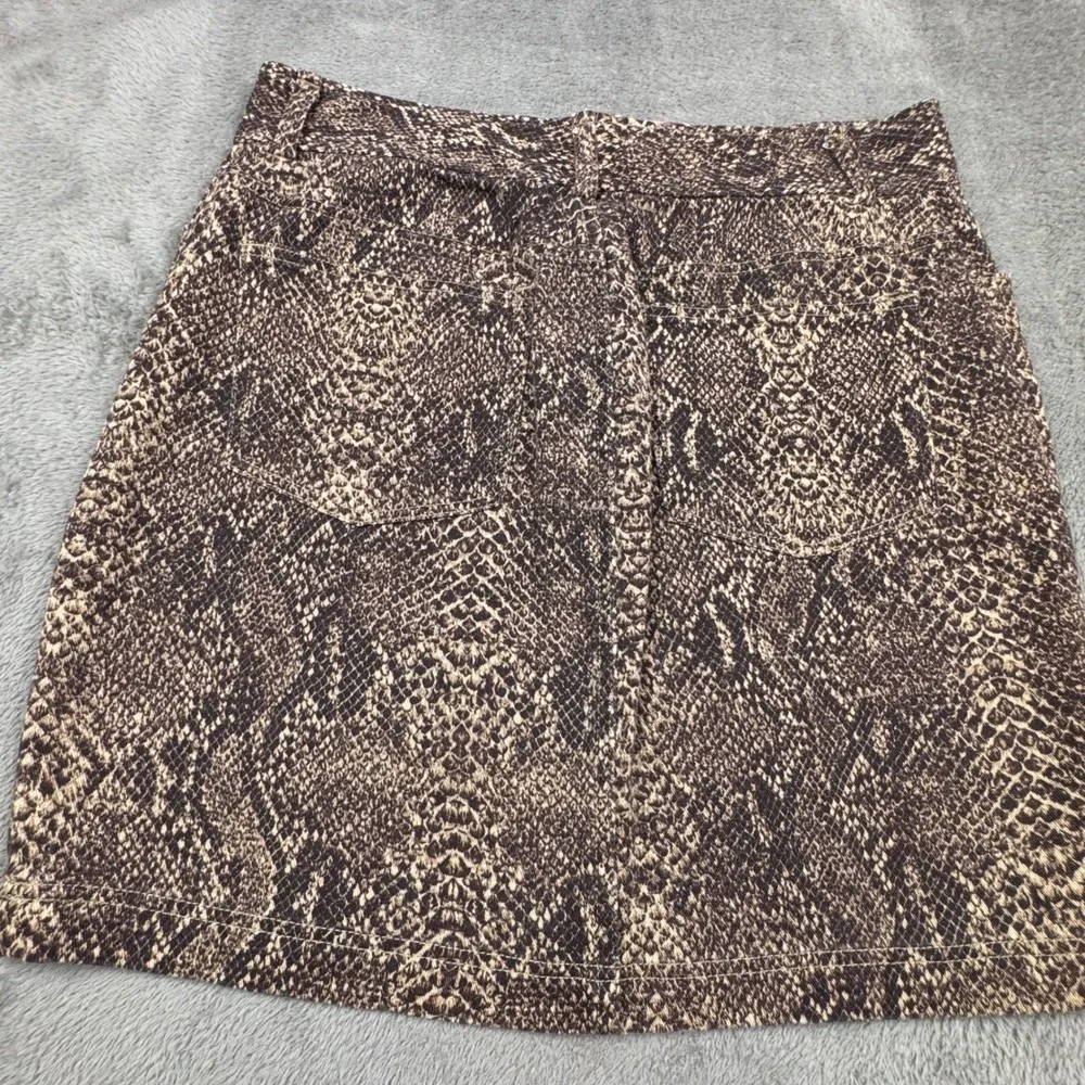 Chaps Mini Skirt Women 12 Brown Snakeskin Print Stretch Cotton EUC 5 Pocket